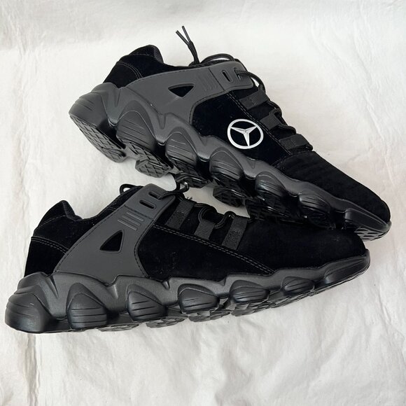 Fashion sneakers triple black faux suede Mercedes logo 46 lace up lightweight - Picture 7 of 9
